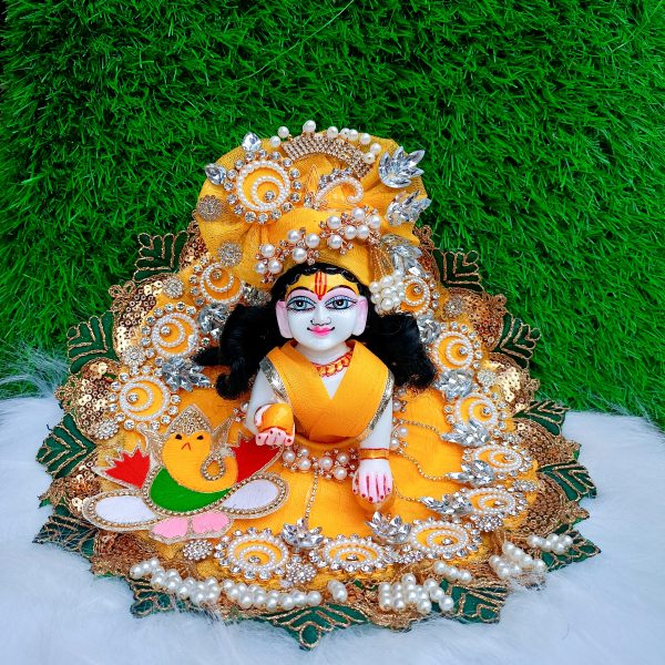 Yellow Laddu Gopal Outfit with Ganpati Embroidery