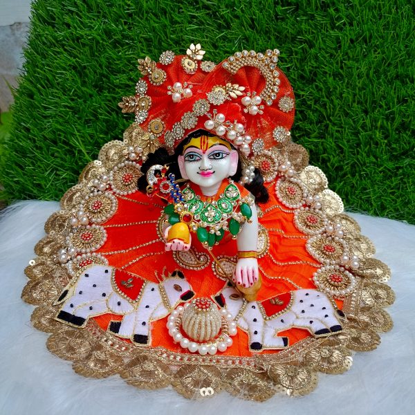 Orange Laddu Gopal Dress with Cow Design