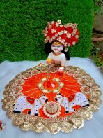 Orange Laddu Gopal Dress with Cow Design
